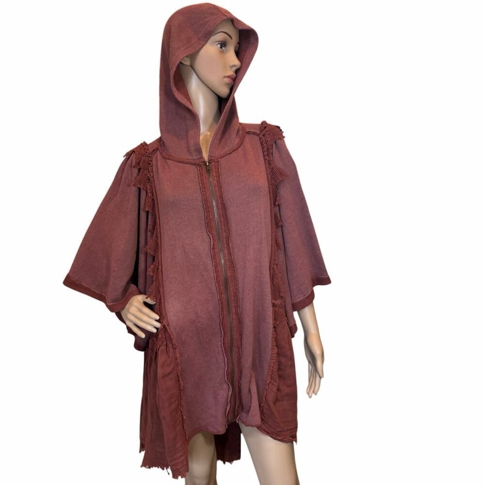 Free People Hey Girl Lace Peplum Hoodie Full Zip Slouchy Whimsigoth Jacket M - Picture 6 of 16